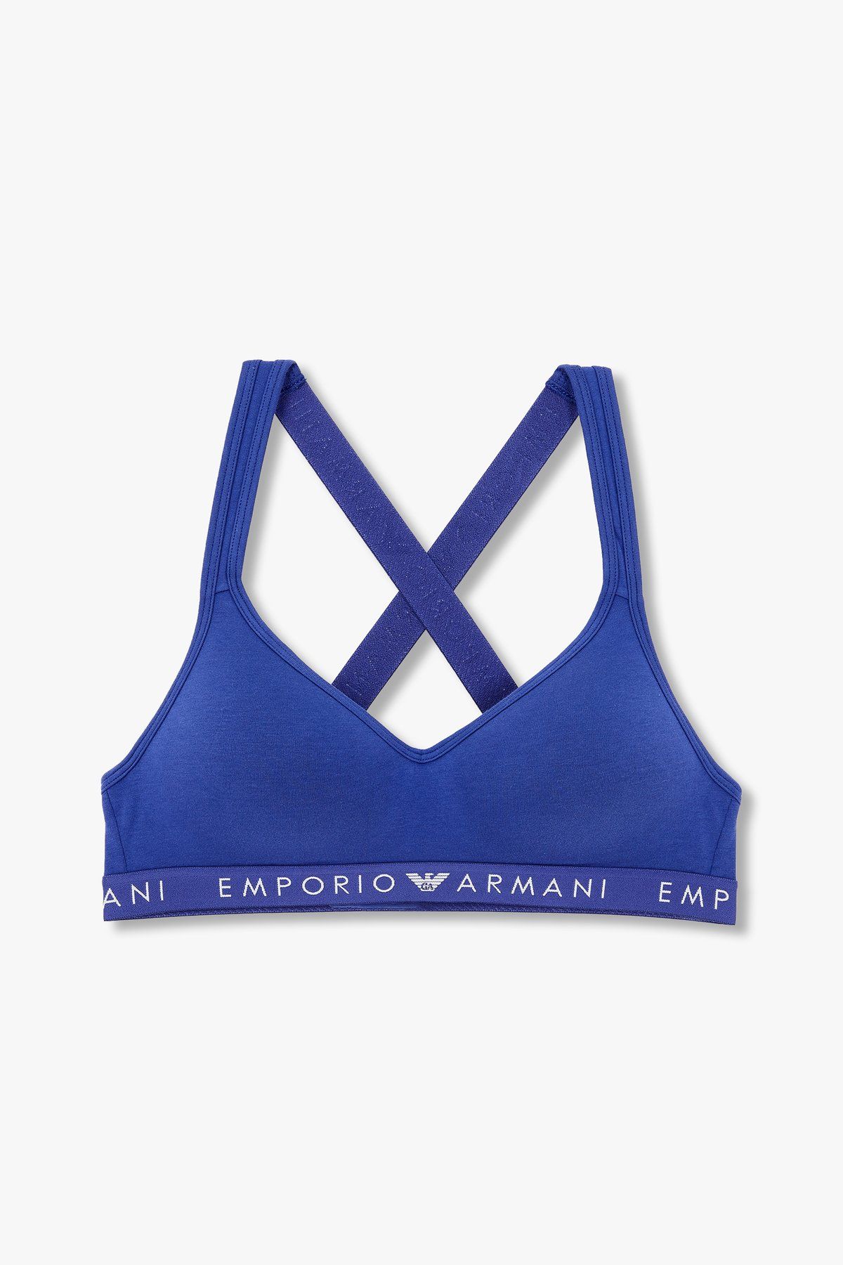 엠포리오 아르마니 언더웨어(EMPORIO ARMANI UNDERWEAR) 여성 로고 밴딩 패디드 브라렛 브라_블루 0824381520