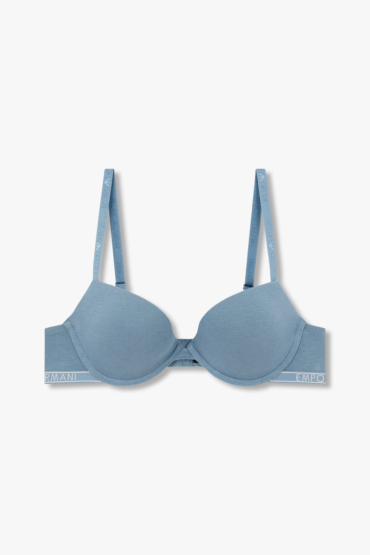 엠포리오 아르마니 언더웨어(EMPORIO ARMANI UNDERWEAR) 여성 씬 로고 밴딩 푸쉬업 브라_블루 0824385524