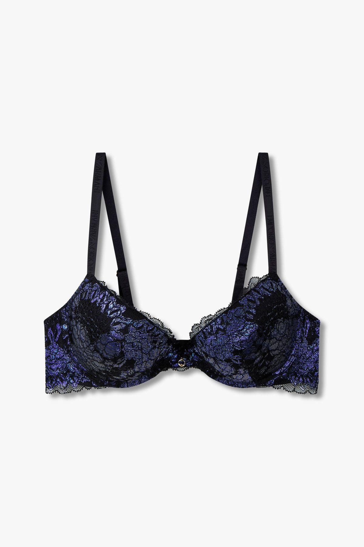 엠포리오 아르마니 언더웨어(EMPORIO ARMANI UNDERWEAR) 여성 샤이닝 플라워 메쉬 푸쉬업 브라_블랙 0824385514