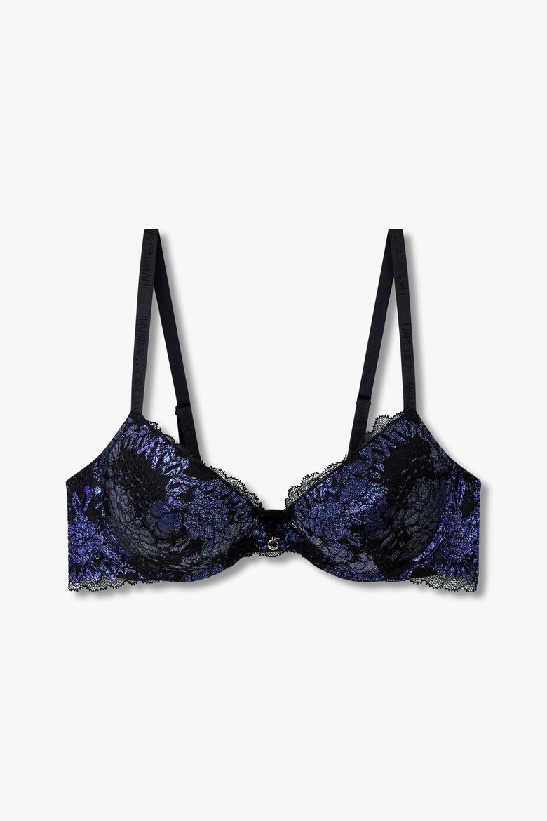 여성 샤이닝 플라워 메쉬 푸쉬업 브라_블랙 0824385514