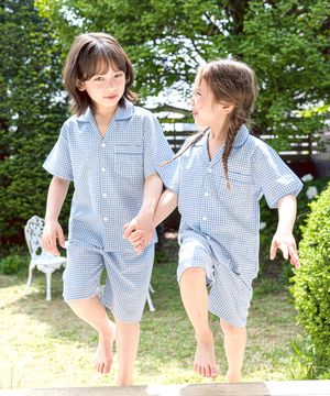 116 블루체크 반소매 파자마세트