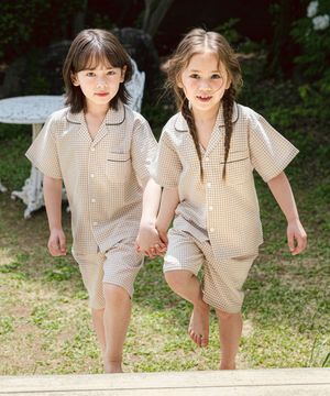 112브라운체크 반소매 파자마세트