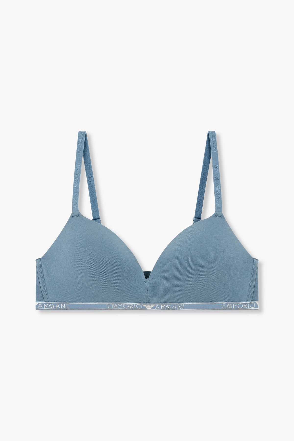엠포리오 아르마니 언더웨어(EMPORIO ARMANI UNDERWEAR) 여성 씬 로고 밴딩 패디드 트라이앵글 브라_블루 0824381517