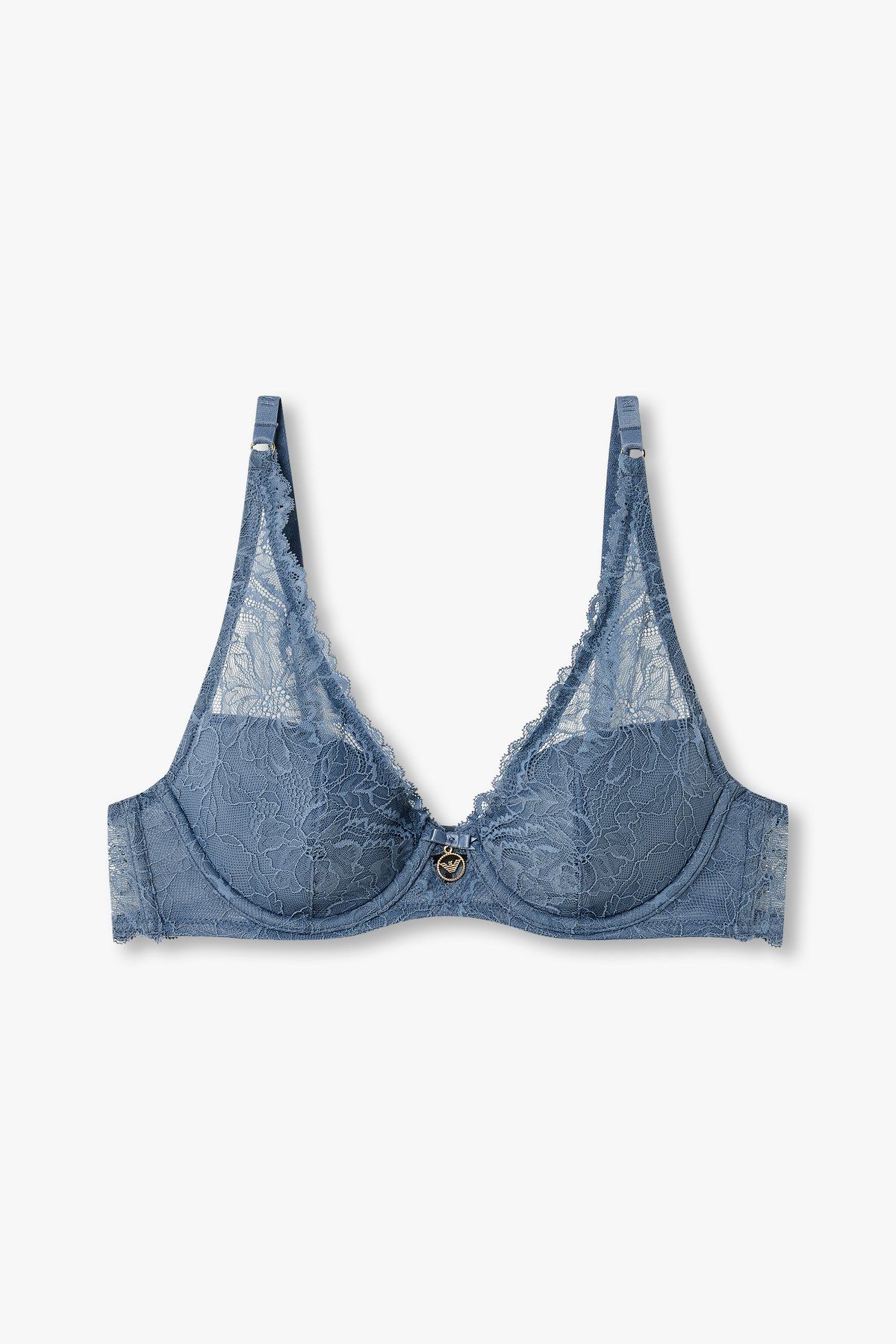 엠포리오 아르마니 언더웨어(EMPORIO ARMANI UNDERWEAR) 여성 플라워 자수 패디드 브라_블루 0824385507