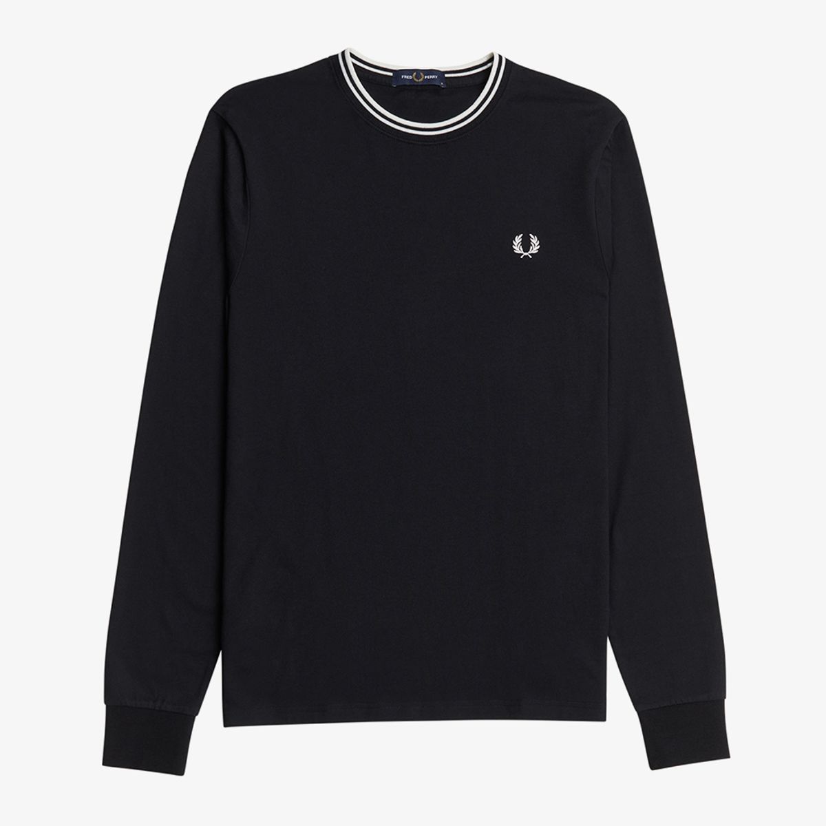프레드페리(FRED PERRY) [Baseline] 롱 슬리브 트윈 팁 티셔츠 - 블랙/화이트 AFPM2439602-102