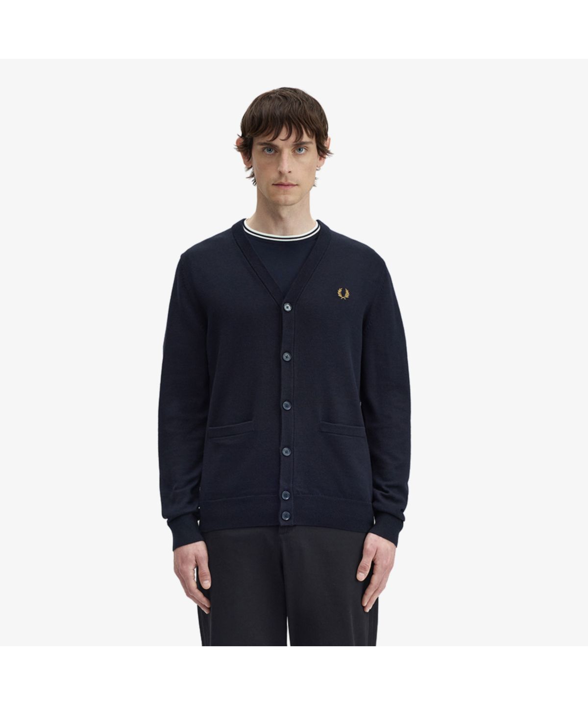 프레드페리(FRED PERRY) [Baseline] 클래식 메리노울 가디건 - 네이비/다크카라멜 AFPM2439551-795