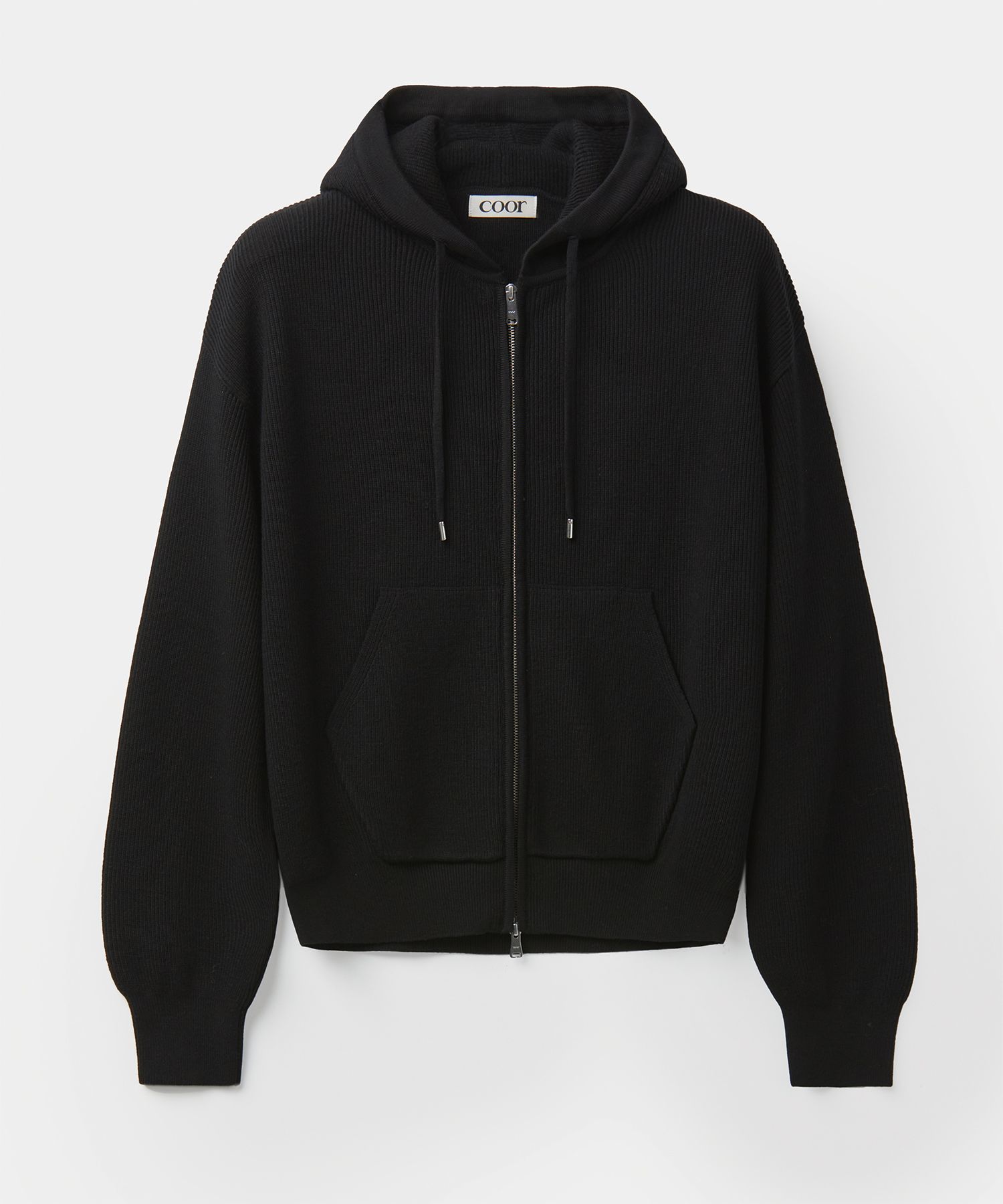 MUSINSA | COOR Essential Knit Hooded Zip-Up (Black)