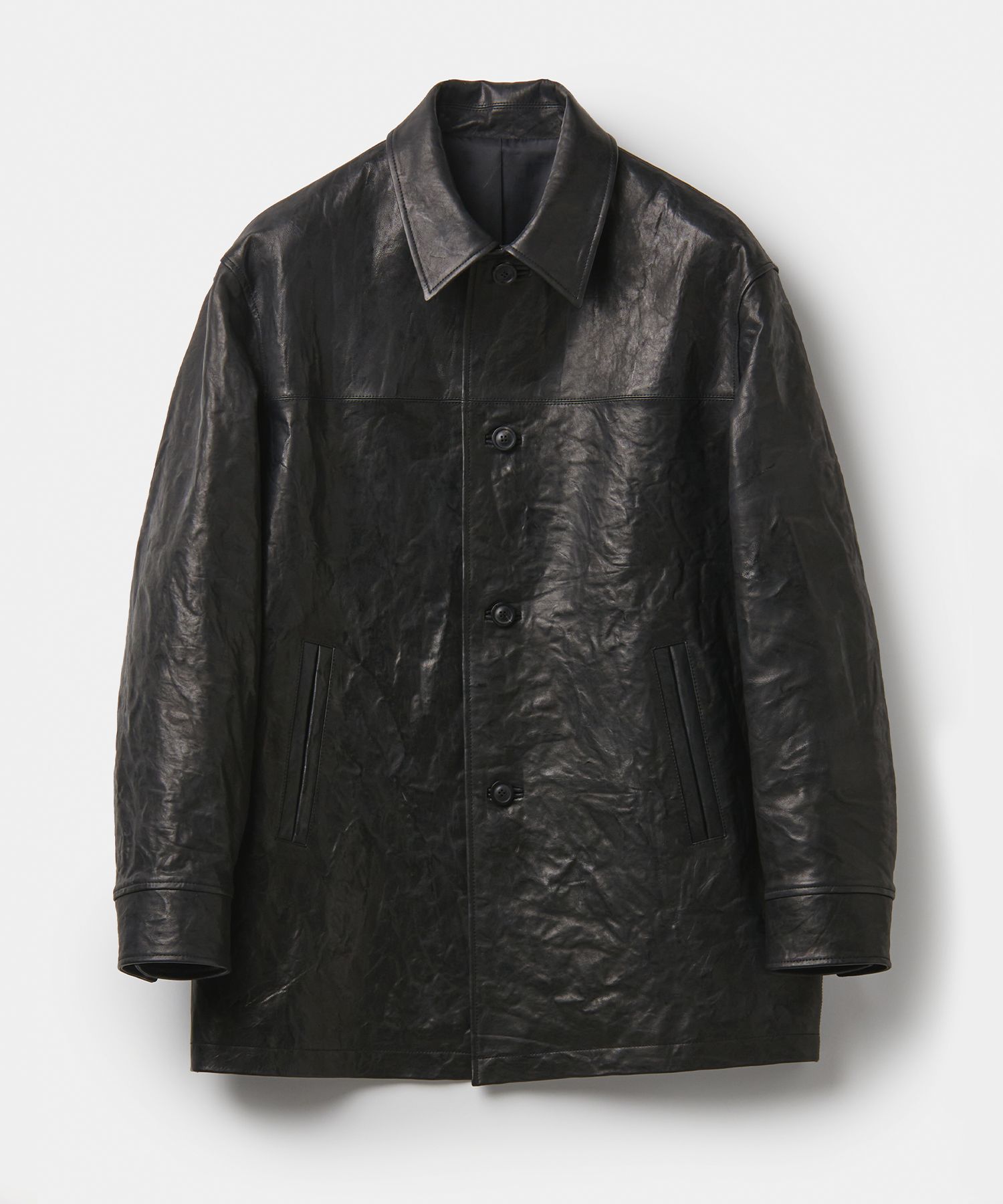 MUSINSA公式 | COOR Lambskin Crease Car Coat (Black)