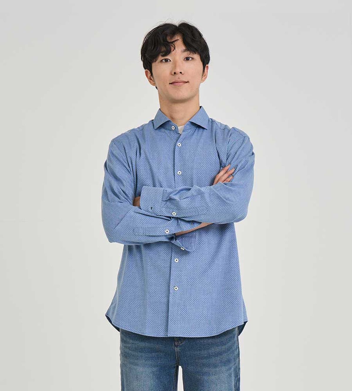 블랙브라운(BLACKBROWN) (SIDOGRAS) 헤링본 도비  프린트 코튼 셔츠 [BLUE]