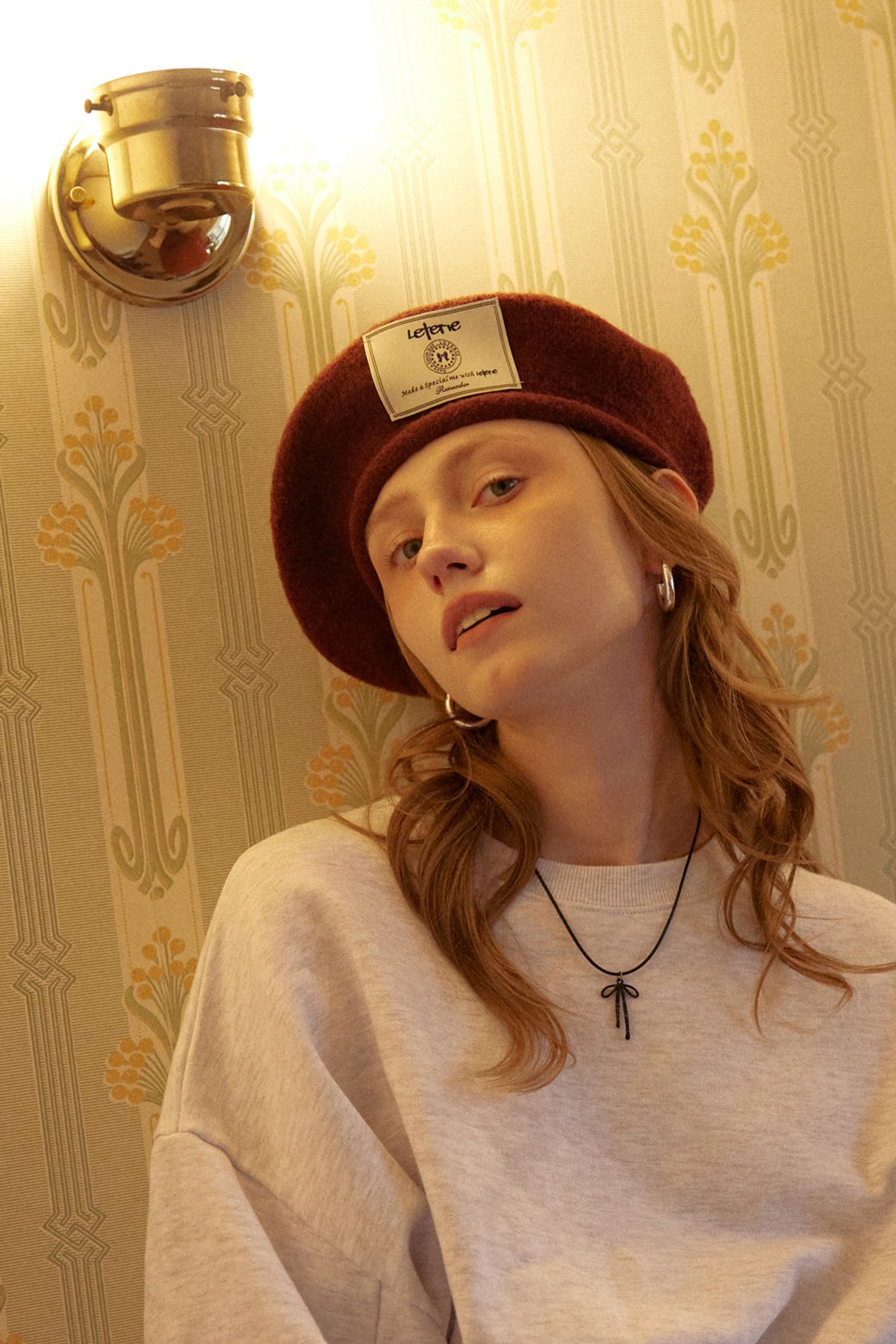 레터리(LETERIE) LR LABEL KNIT BERET_BURGUNDY