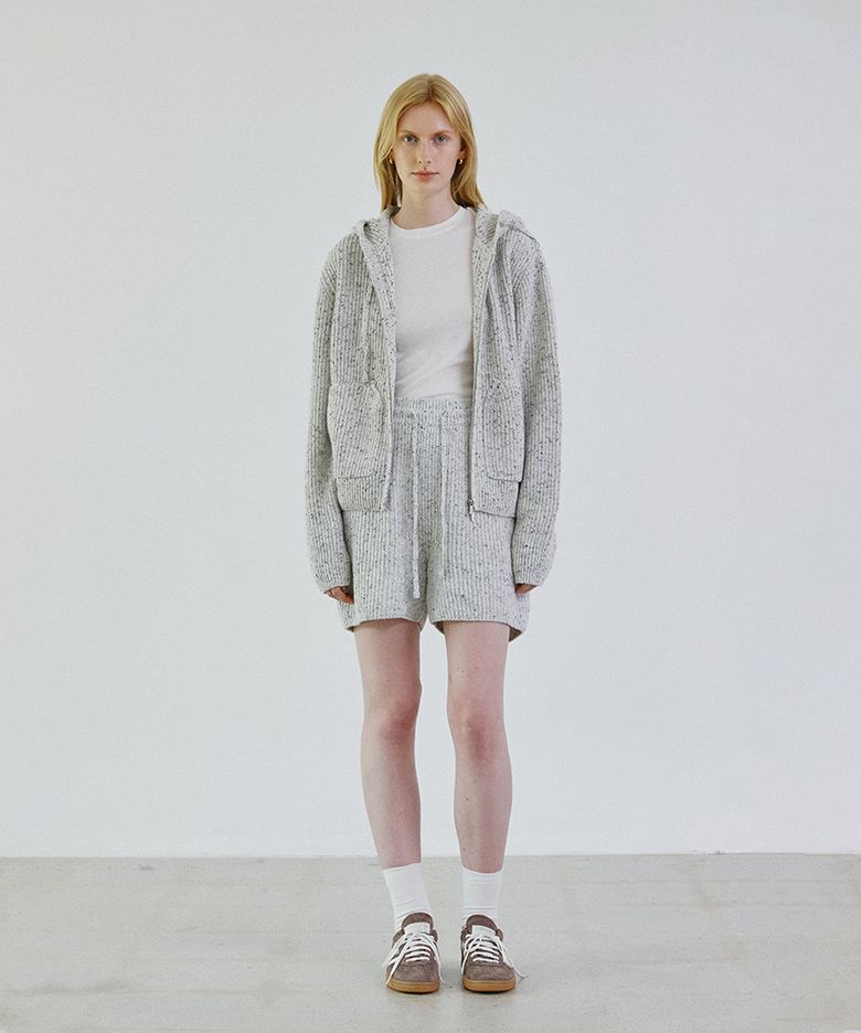 Nef wool knit half pants_LIGHT GREY