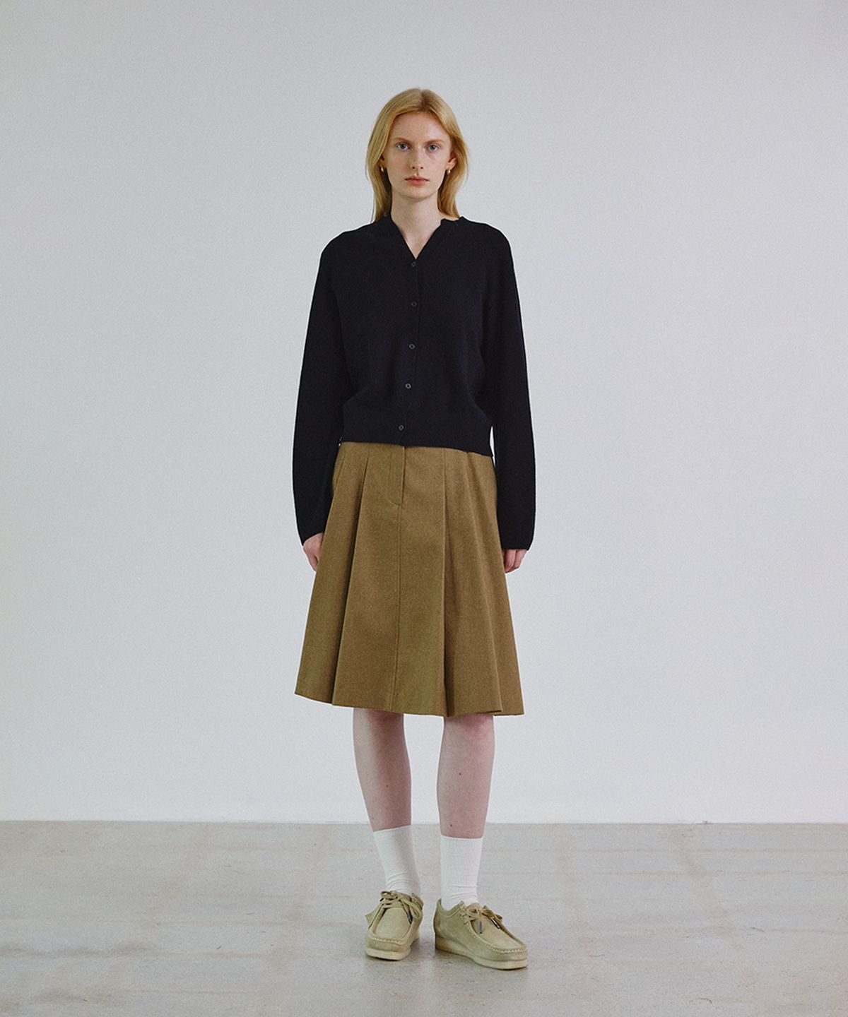 스텝어라운드(STEP AROUND) Pleats wool mid skirt_BROWN