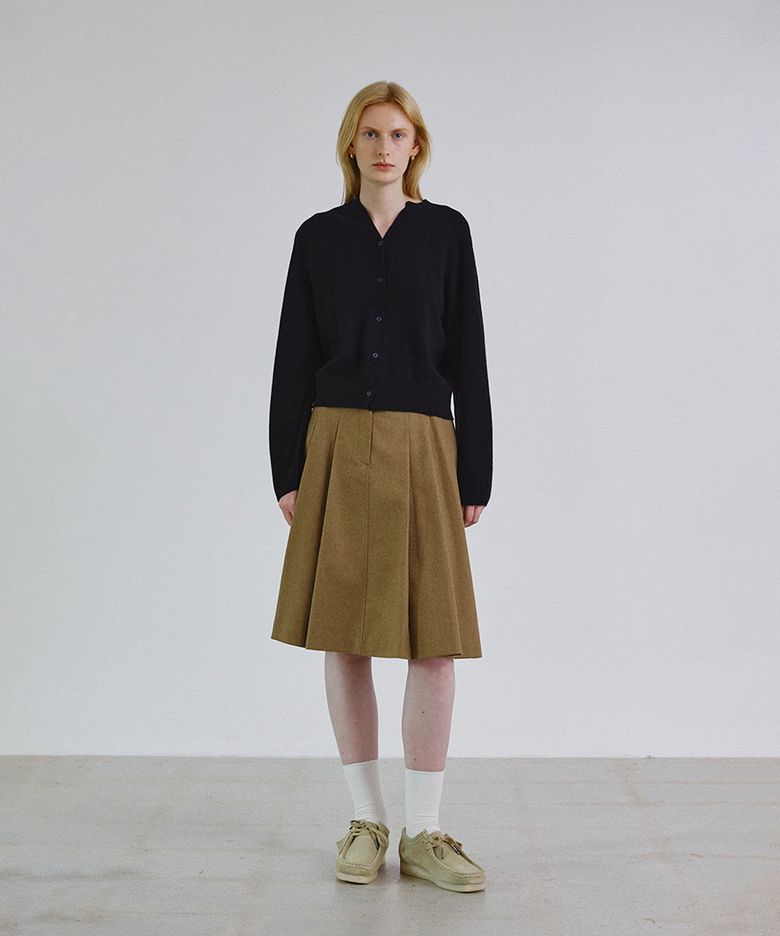Pleats wool mid skirt_BROWN