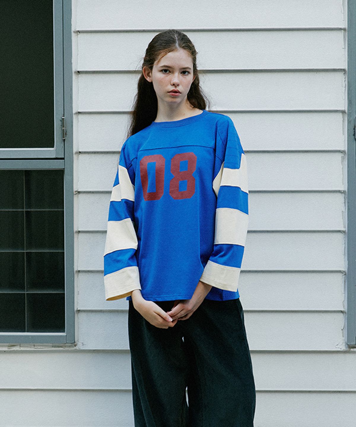 그린버터(GREENBUTTER) Shoulder Patch Rugby Tee (Cobalt)