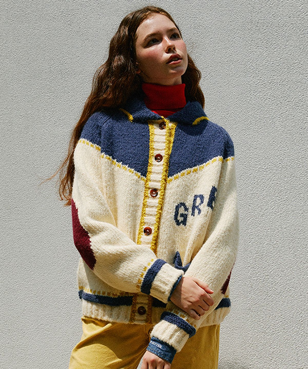 그린버터(GREENBUTTER) Elbow Jacquard Cowichan Cardigan (Ivory)