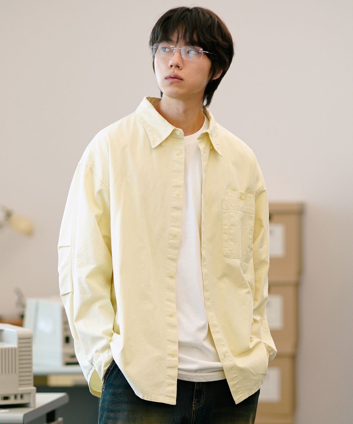 제멋(JEMUT) 이스트 솔리드 옥스포드 셔츠 바닐라 KJLS2567