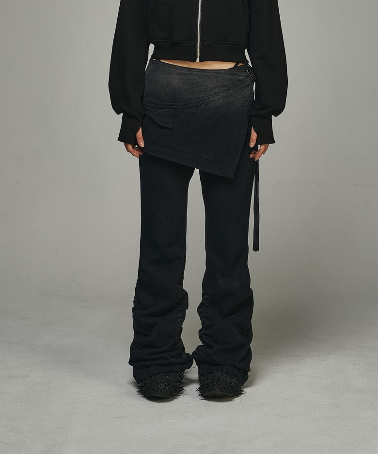 Dyed Eyelet Belt Skirt Shirring Pants