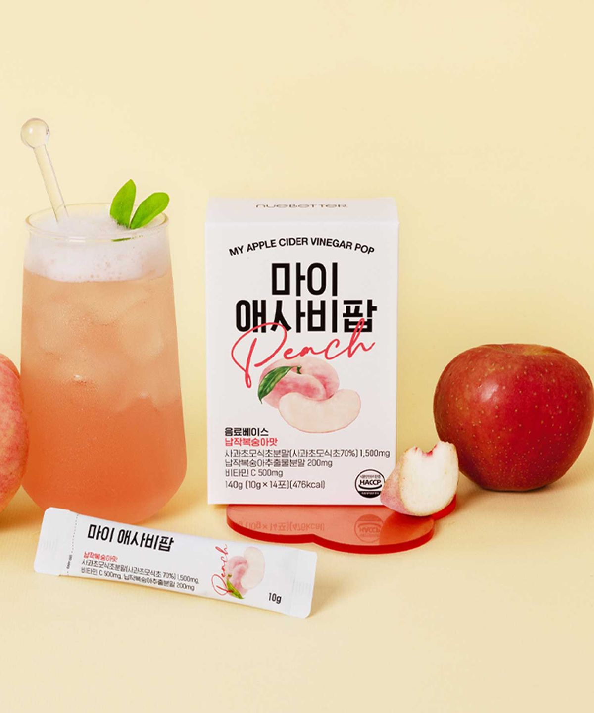 뉴베러(NUEBETTER) 마이 애사비팝 스파클링 납작복숭아맛 혈당관리 14포(140g) x 1박스