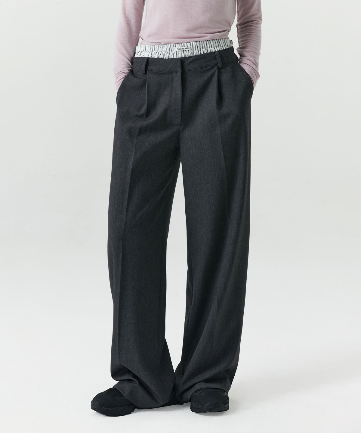르바(LEVAR) Double Layered Slacks - Charcoal