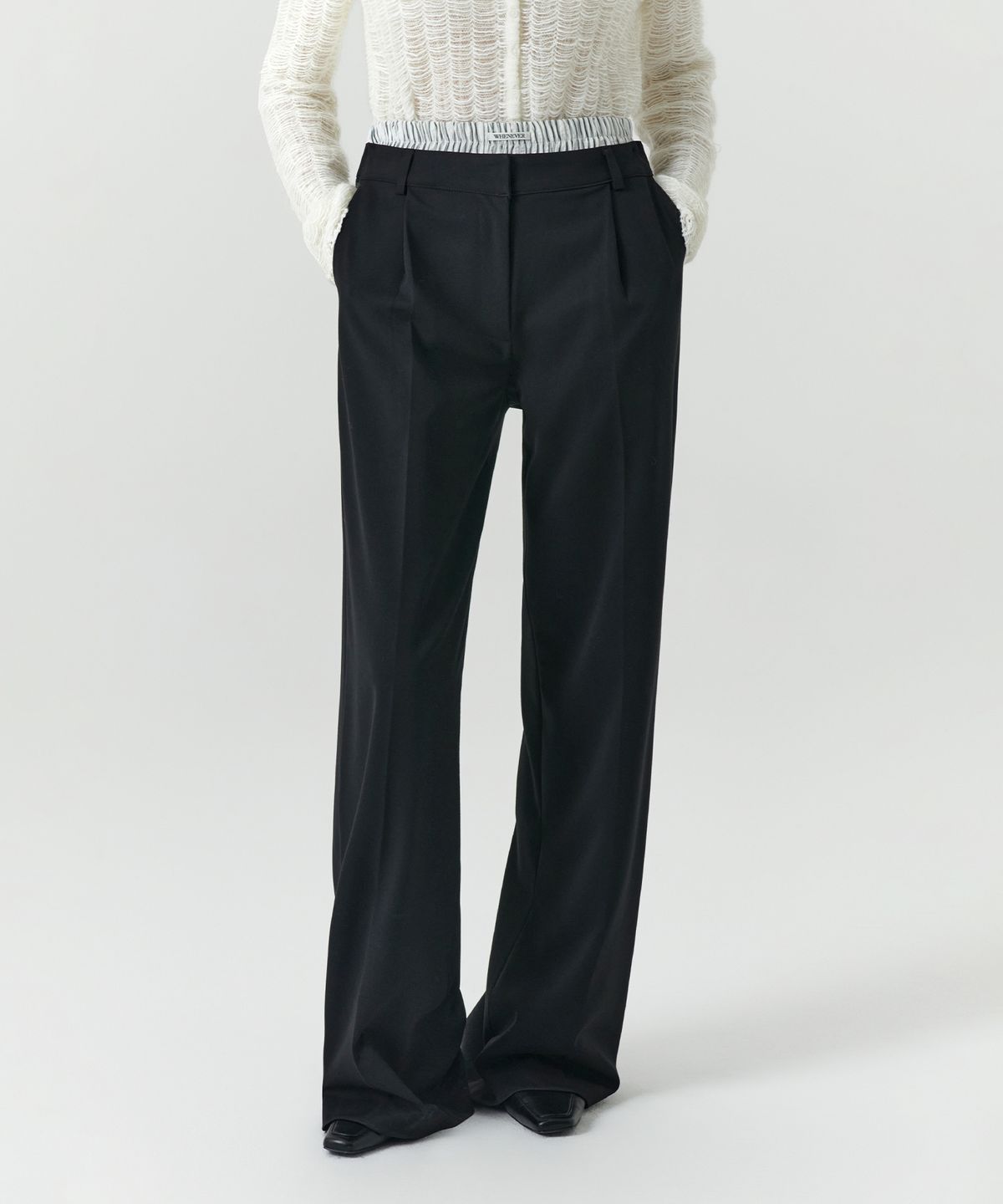 르바(LEVAR) Double Layered Slacks - Black