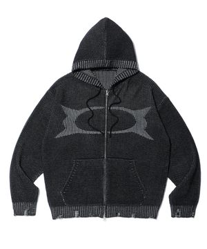 WORMHOLE KNIT HOOD ZIP UP CHARCOAL