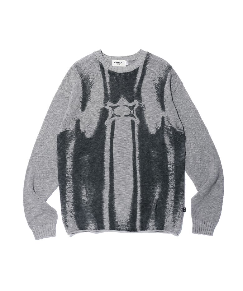 VINTAGE WORMHOLE LONG SLEEVE KNIT GREY