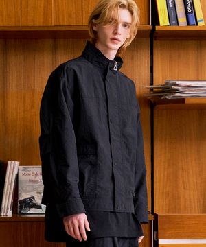 Double-Layered Collar Nylon Jacket (CARBON BLACK)