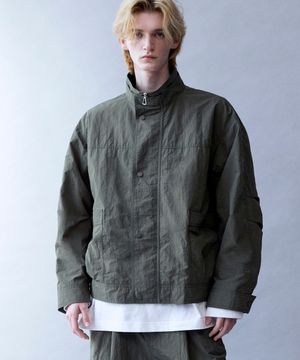 Double-Layered Collar Nylon Jacket (BASIL GREEN)