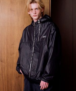 Nylon Windbreaker Hooded Jacket (GLOSSY BLACK)