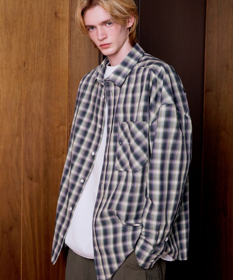 Embroidered Ombre Check Shirt (TEAL GREEN)