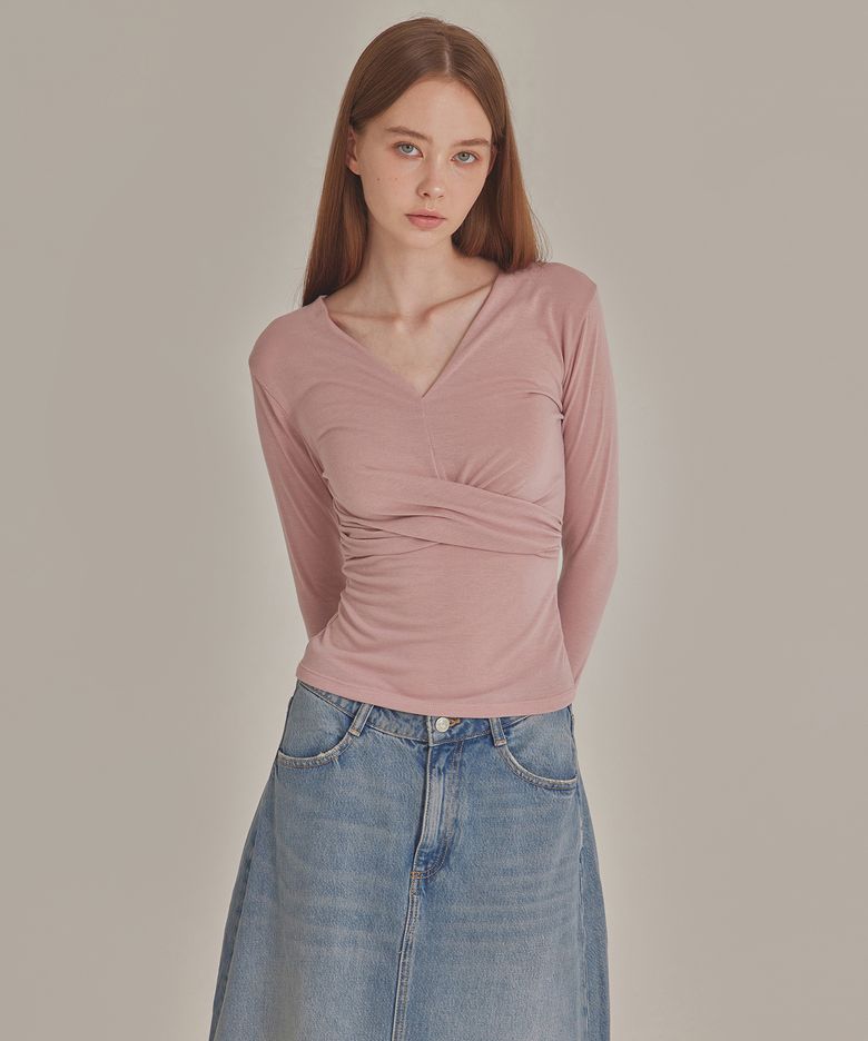 CROSS OVER V-NECK LONG SLEEVE TOP_T426TP101