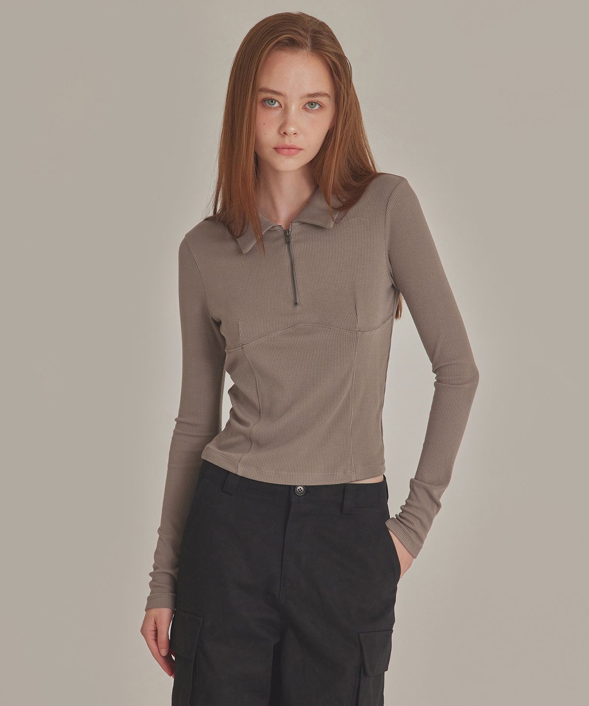 탑걸(TOPGIRL) COLLARED HALF ZIP LONG SLEEVE TOP_T426TP100