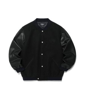 EMBOSSED LOGO WOOL LEATHER VARSITY JACKET_BLACK(NG2EFUB930A)