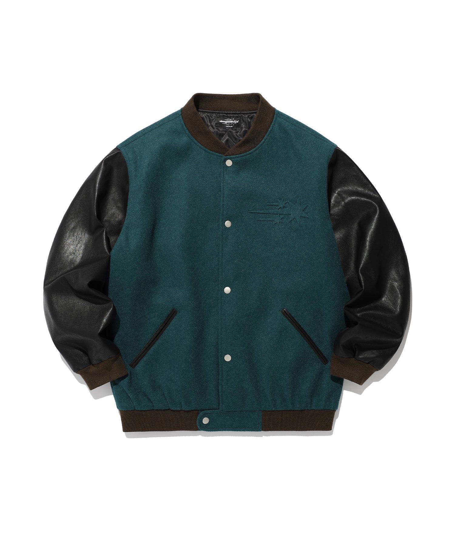 ブルゾン [NICEGHOSTCLUB]EMBOSSED LOGO WOOL LEATHER VARSITY JACKET_B Amazon.com: Original American Varsity Letterman College