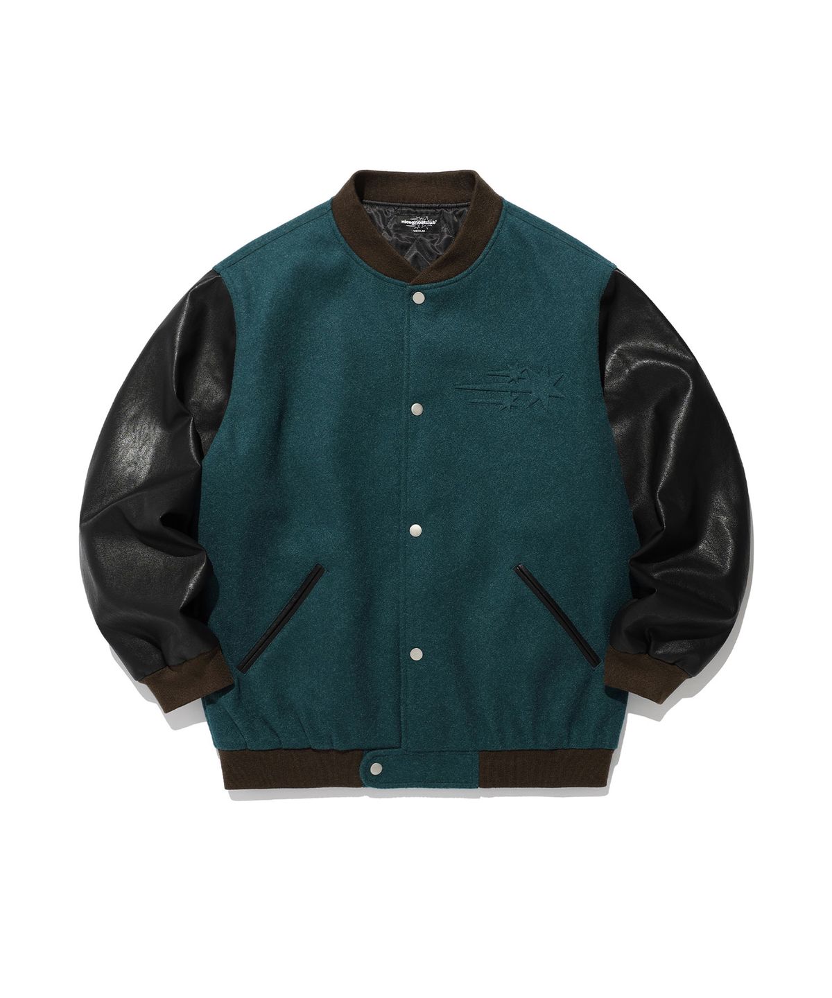 나이스고스트클럽(NICEGHOSTCLUB) EMBOSSED LOGO WOOL LEATHER VARSITY JACKET_GREEN(NG2EFUB930A)