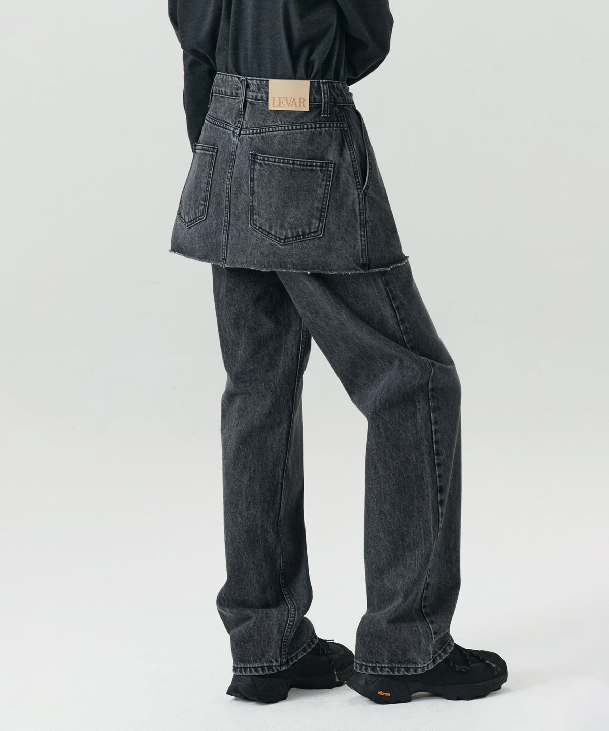르바(LEVAR) Layered Skirt Denim - Washed Grey