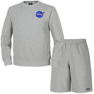 남녀공용 루즈핏 스웨트셔츠 와펜 맨투맨 +5부 면반바지 상하세트 [라이트멜란지]