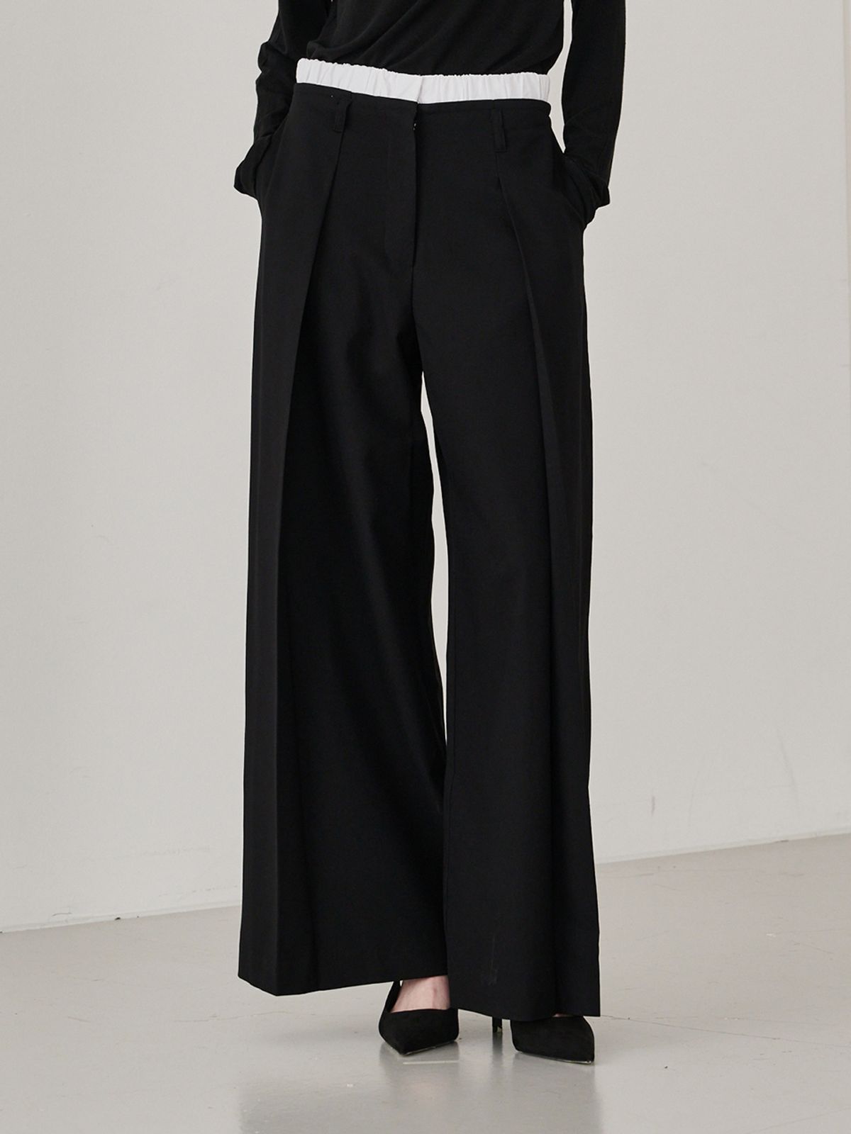 누브(NOUVE) Double Waist Wool Pants - Black