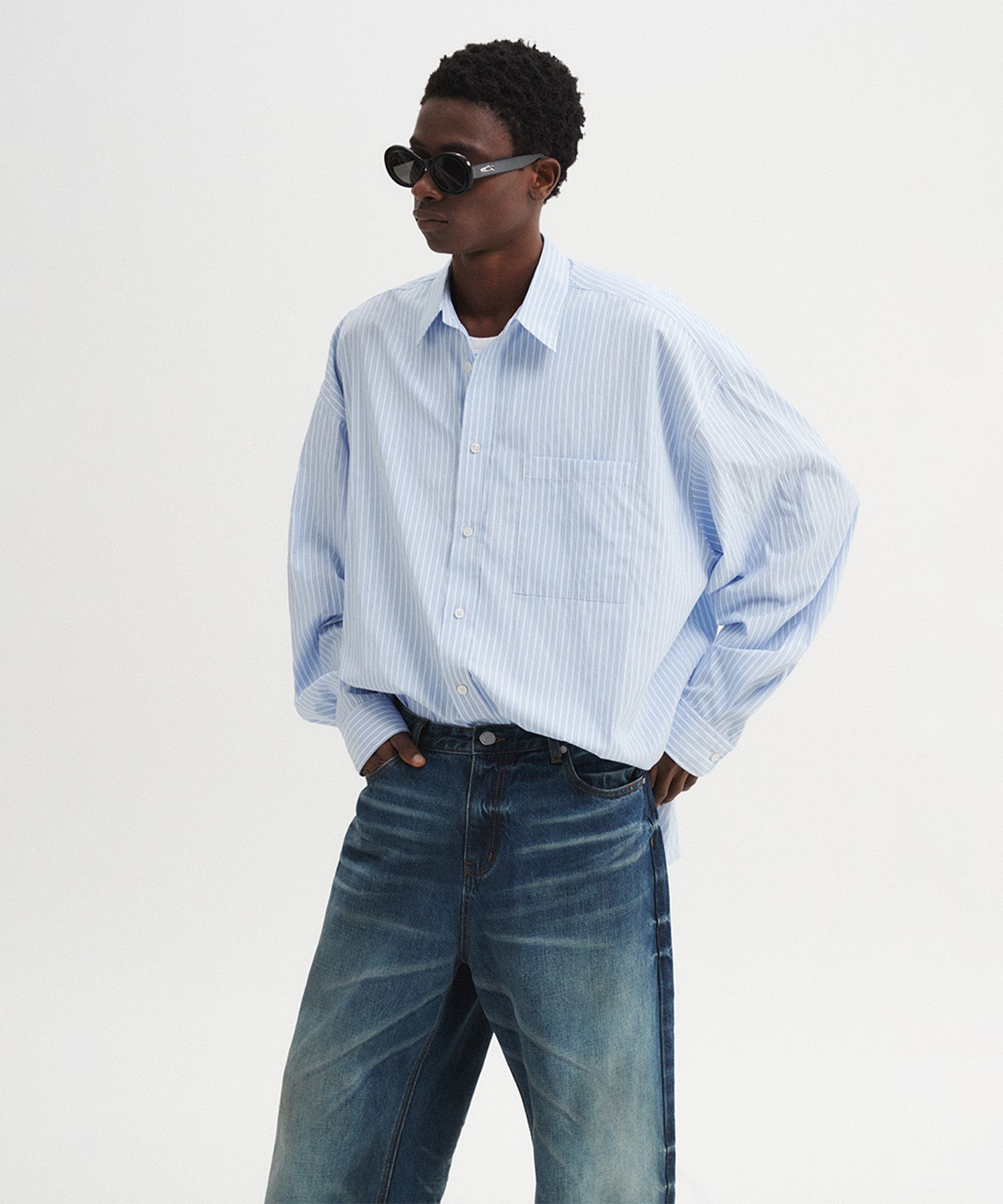 MUSINSA DNSR Oversized striped shirt blue