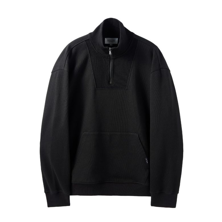 DIAGONAL JACQUARD HALF ZIP SWEAT T-SHIRT - BLACK (P244USW433)