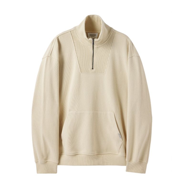 DIAGONAL JACQUARD HALF ZIP SWEAT T-SHIRT - BUTTER (P244USW433)