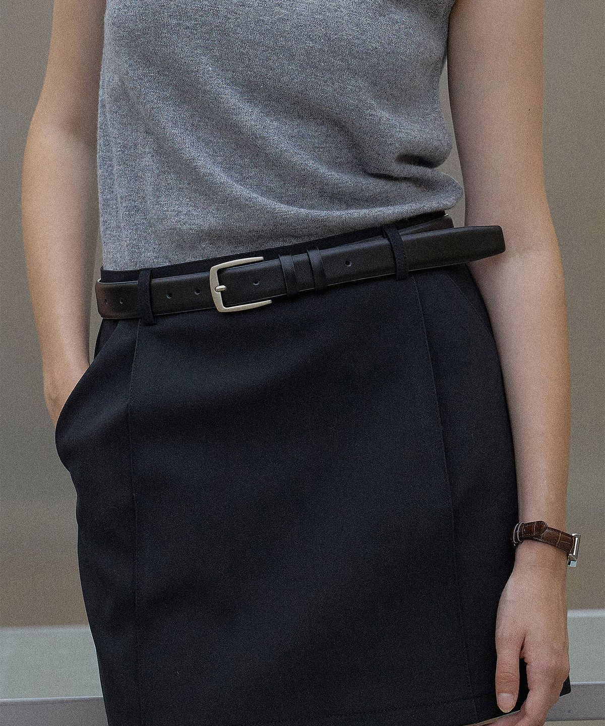 하우스 오브 폰드(HOUSE OF POND) Cow leather square belt (Black)
