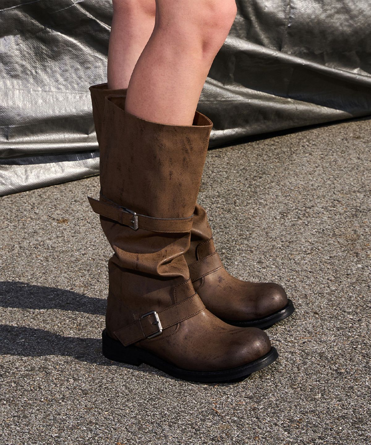 네거티브쓰리(NEGATIVE THREE) Slouchy Long Boot_Washed Brown