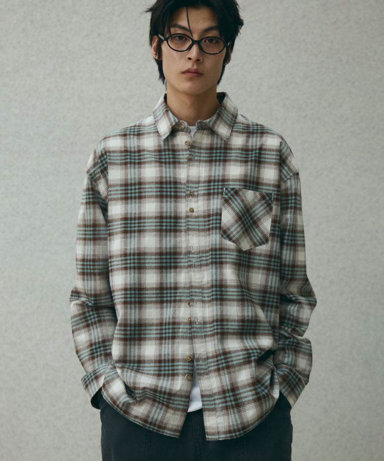 더블 버튼 체크 셔츠 [민트]