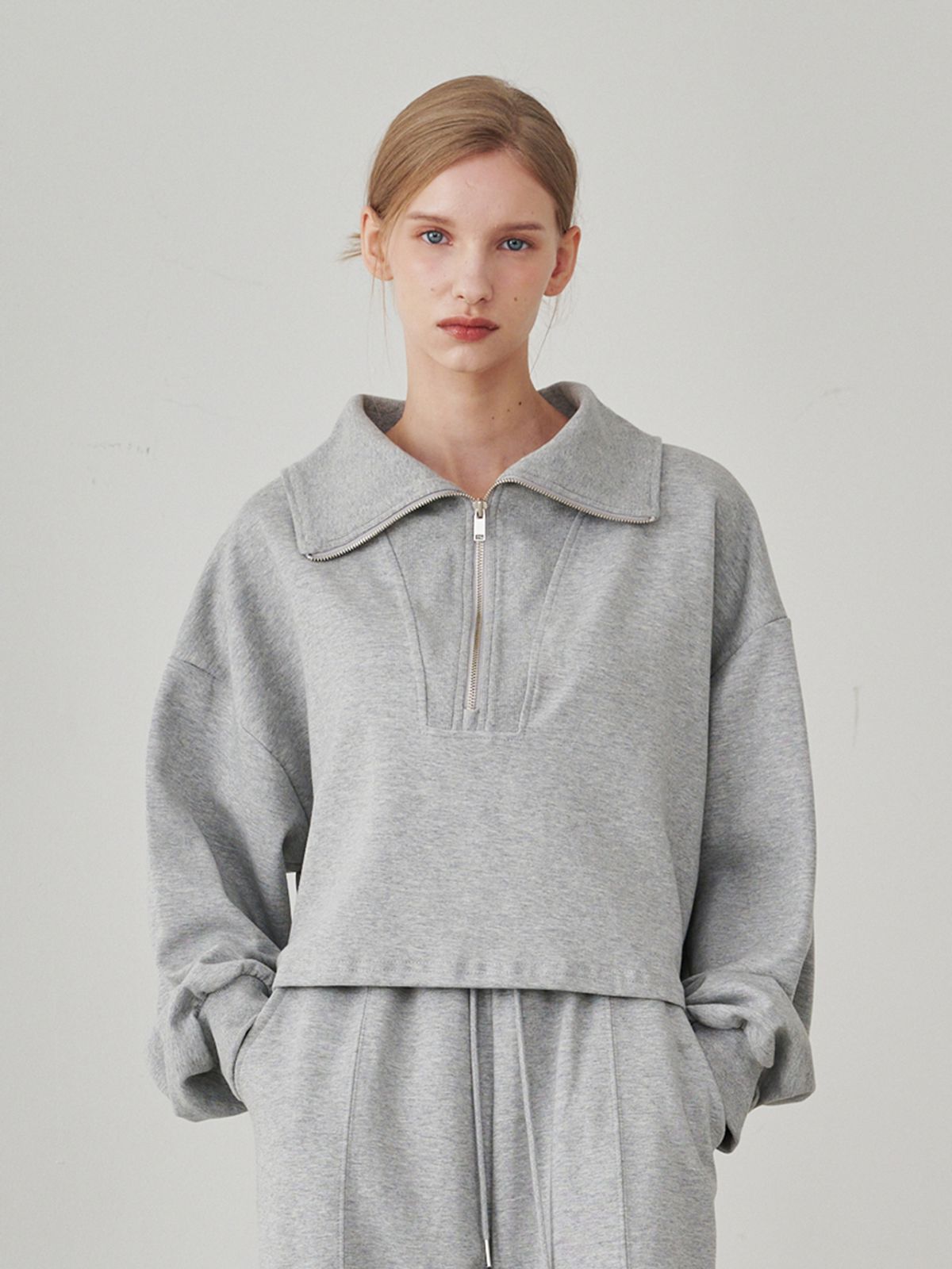 누브(NOUVE) Collar Zip up T-Shirts - M. Gray