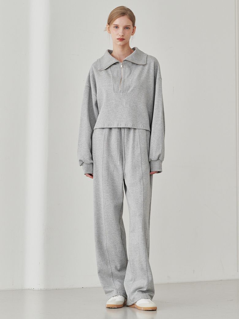 Collar Zip up T-Shirts Set Up - M. Gray