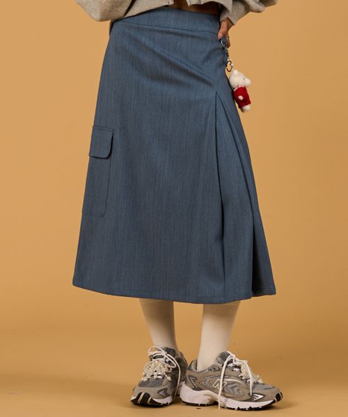 スカート KOLEAT Cargo Keyring Team Pintuck Long Skirt Denim Blue KLWO MUSINSA | KOLEAT Cargo Keyring Team Pintuck Long Skirt