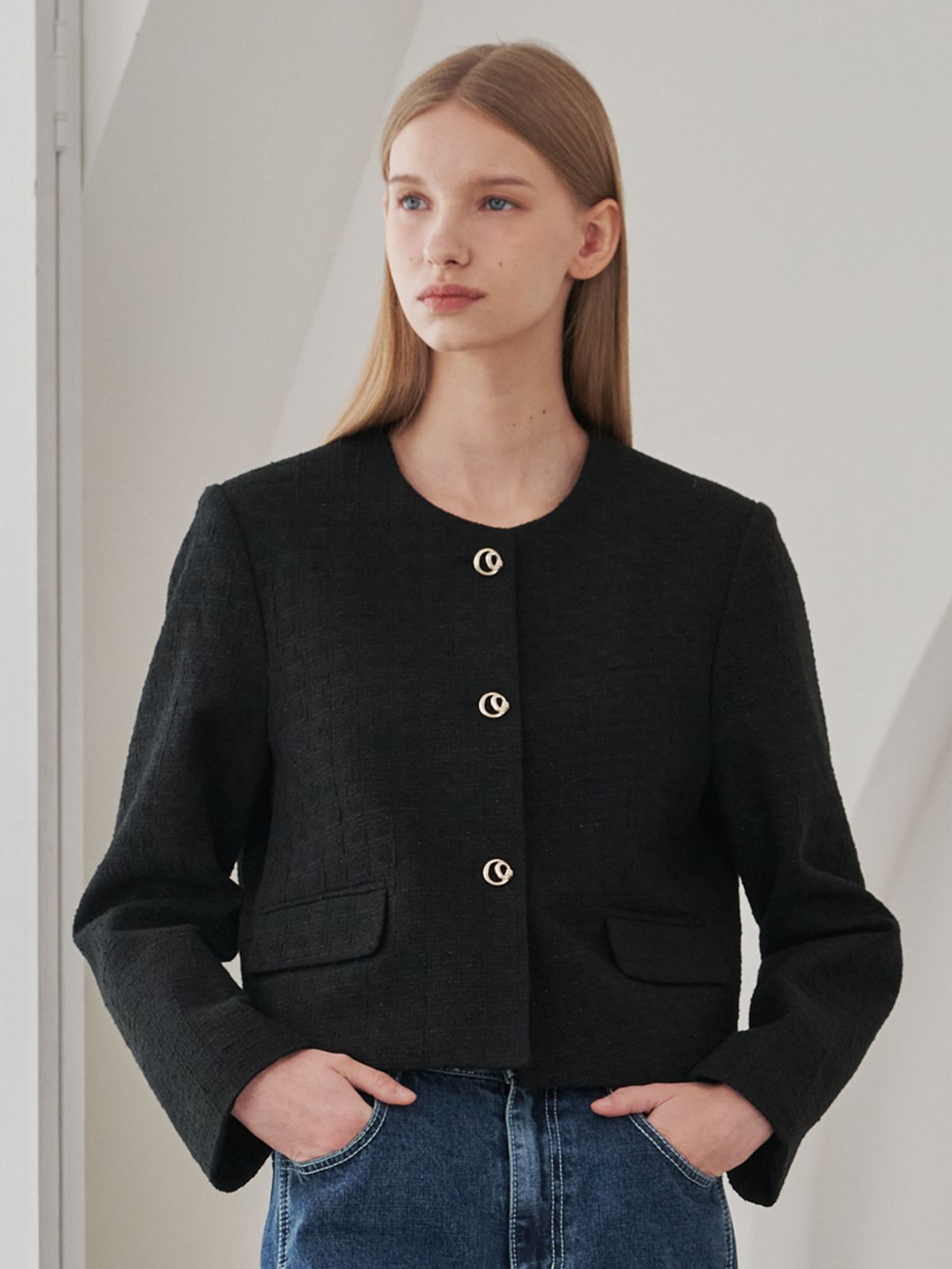 누브(NOUVE) Tweed Pearl Blend Jacket - Black