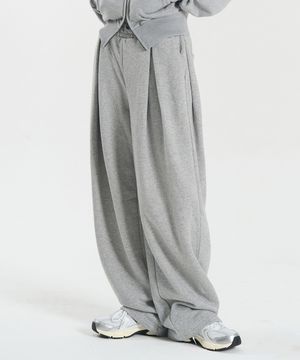 W 더블 사이드 턱 스웻 밴딩 와이드 팬츠 (MELANGE GREY)