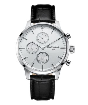 VR6567A-WTBK  천연다이아몬드 남자 가죽 손목시계